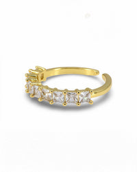 Gold Thin Band Ring with Square Cut Clear CZ Bar Detail