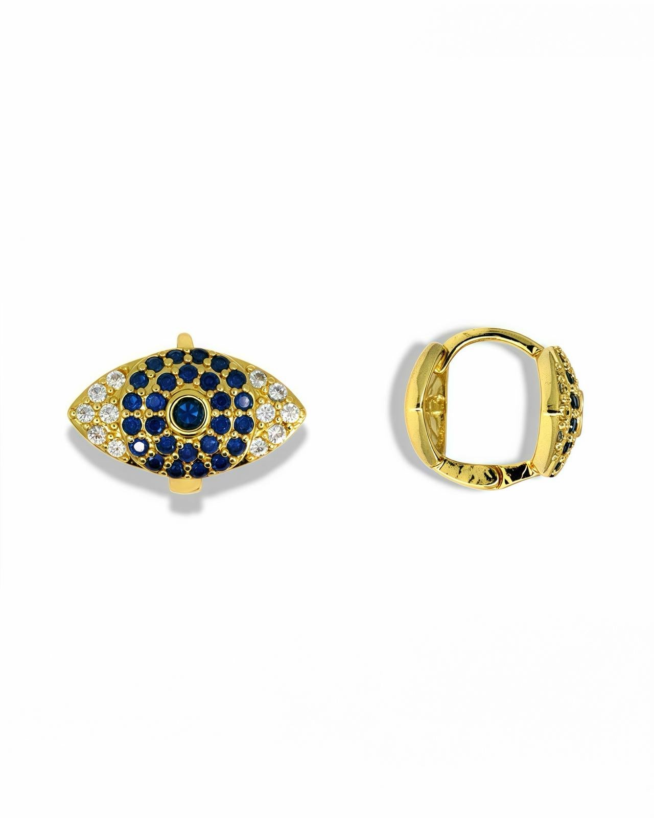 GOLD BLUE EVIL EYE EARRINGS WITH PAVE CRYSTAL