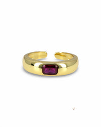 GOLD ADJUSTABLE RING WITH RECTANGULAR FUCHSIA ZIRCONIA
