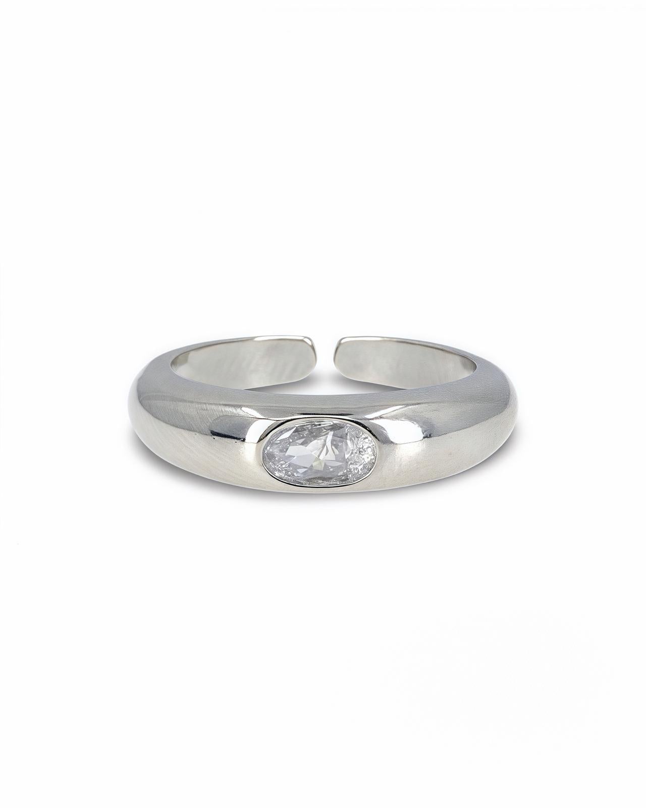 Silver Adjustable Ring with Rectangular Zirconia
