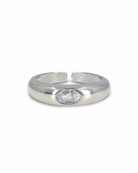 Silver Adjustable Ring with Rectangular Zirconia