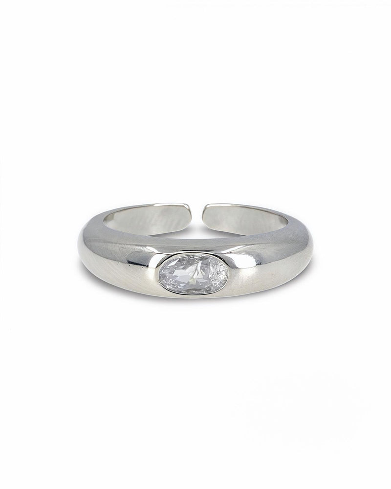 Silver Adjustable Ring with Rectangular Zirconia