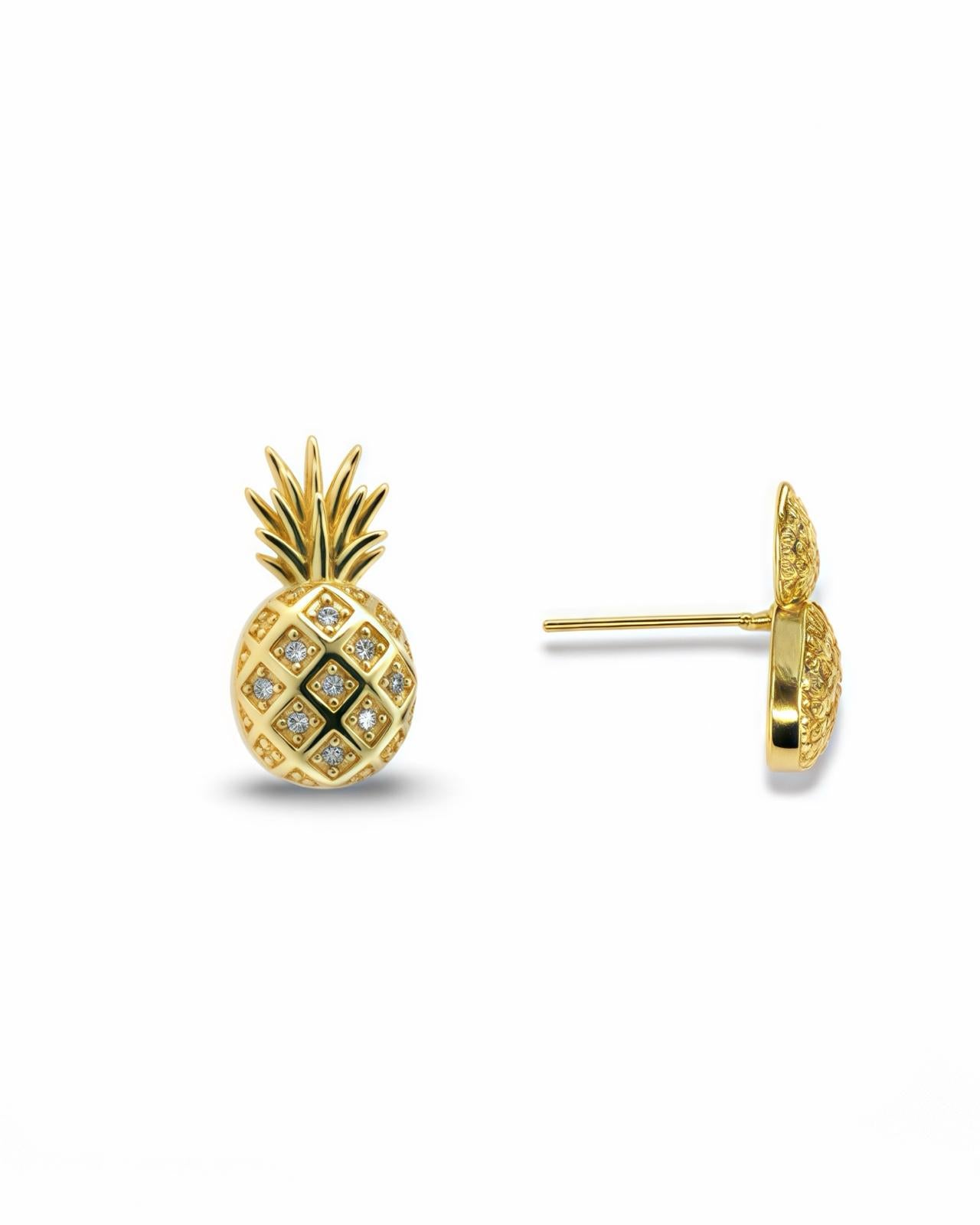 GOLD PINEAPPLE STUD EARRINGS- SMALL TROPICAL FRUIT EARRINGS