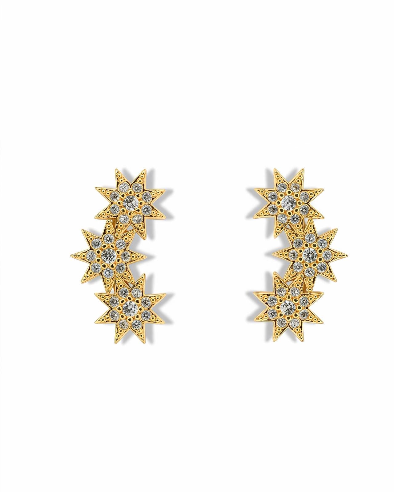 TRIPLE STAR STUD EARRINGS - PAVE CZ CURVED CLUSTER