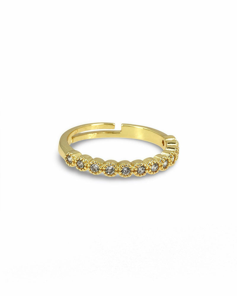 Open front split band ring with four oval zirconia accents