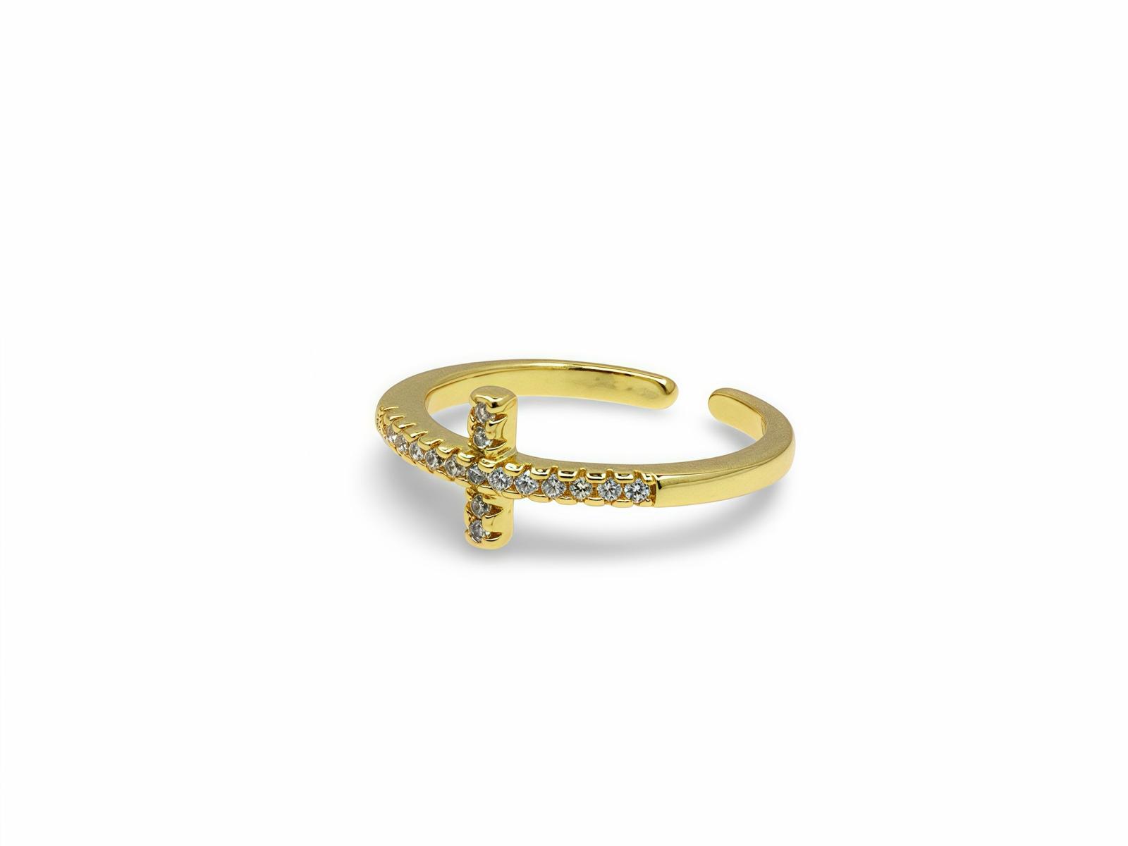Thin Cross Ring with Zirconia Stone – Delicate Religious Jewelry