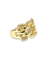 Oval Link Pavé Ring – Gold Textured Chain Adjustable Ring