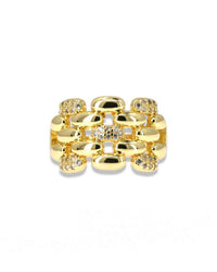 Oval Link Pavé Ring – Gold Textured Chain Adjustable Ring