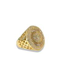 Luxury Pavé Dome Ring – Round CZ Cluster with Baguette Center Adjustable Ring