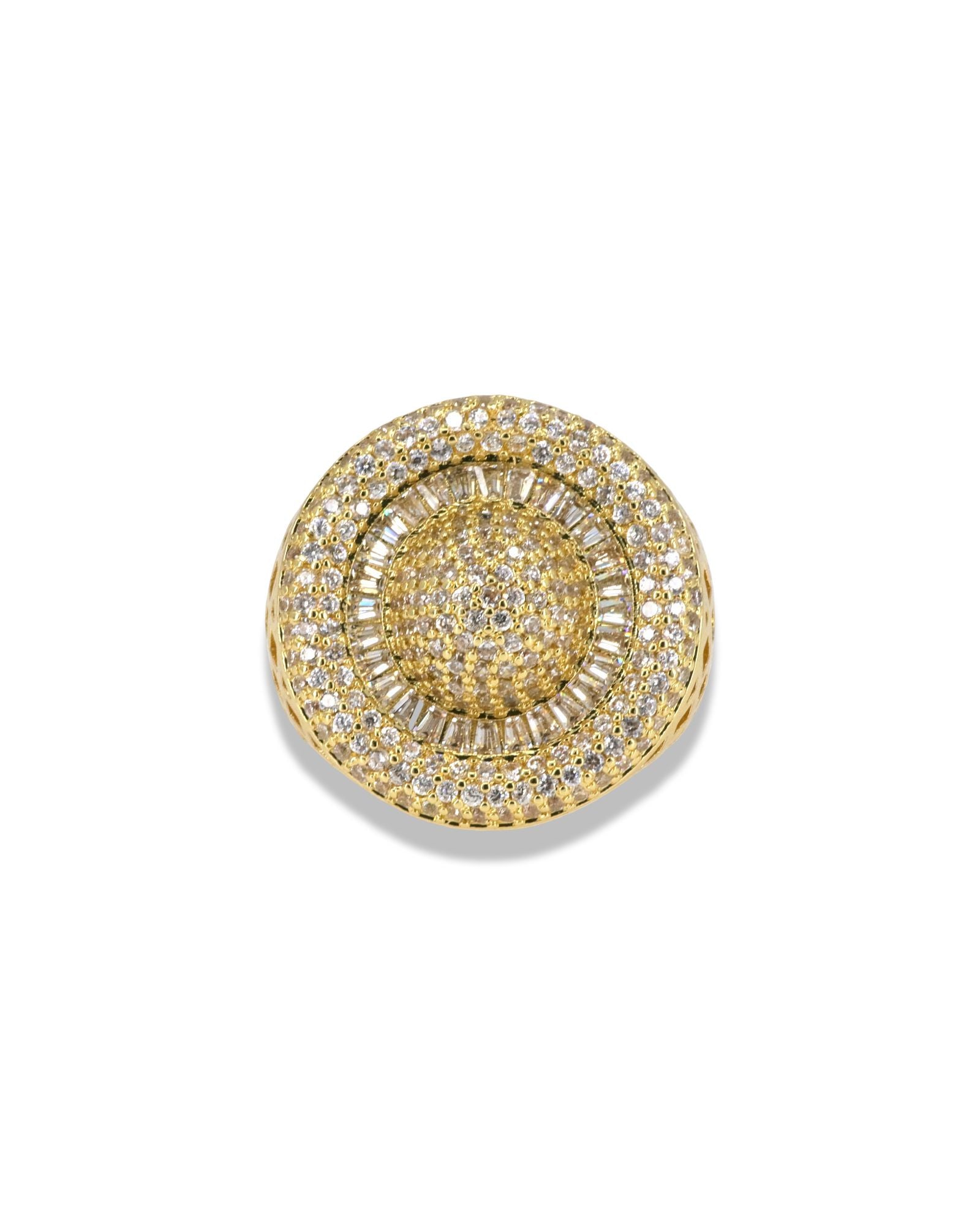 Luxury Pavé Dome Ring – Round CZ Cluster with Baguette Center Adjustable Ring