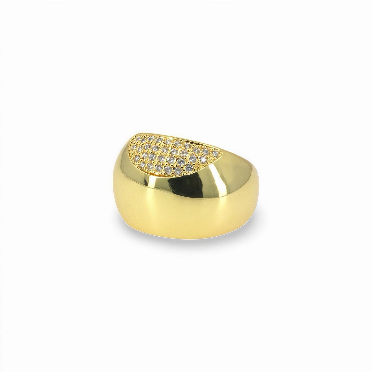 CHUNKY GOLD ADJUSTABLE RING WITH CZ DETAILS