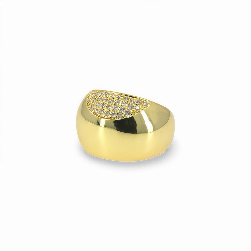 CHUNKY GOLD ADJUSTABLE RING WITH CZ DETAILS