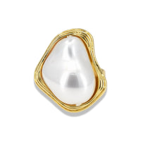 Gold Abstract Pearl Ring – Adjustable Statement Design