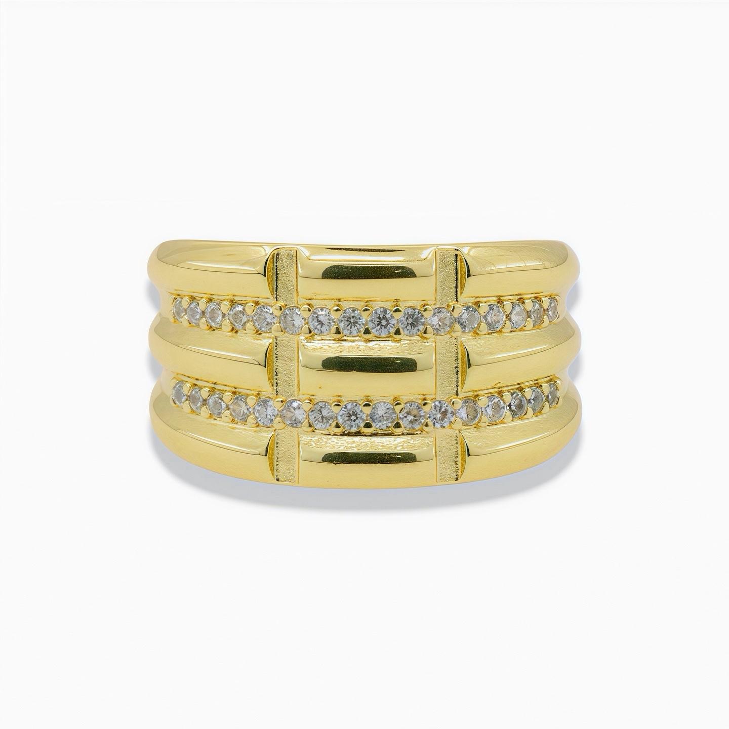 Gold Ring with Pavé Line Details – Adjustable Design