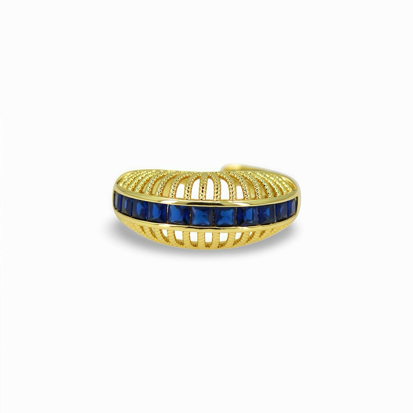 Tall Gold Ring with Square CZ Line – Adjustable Design