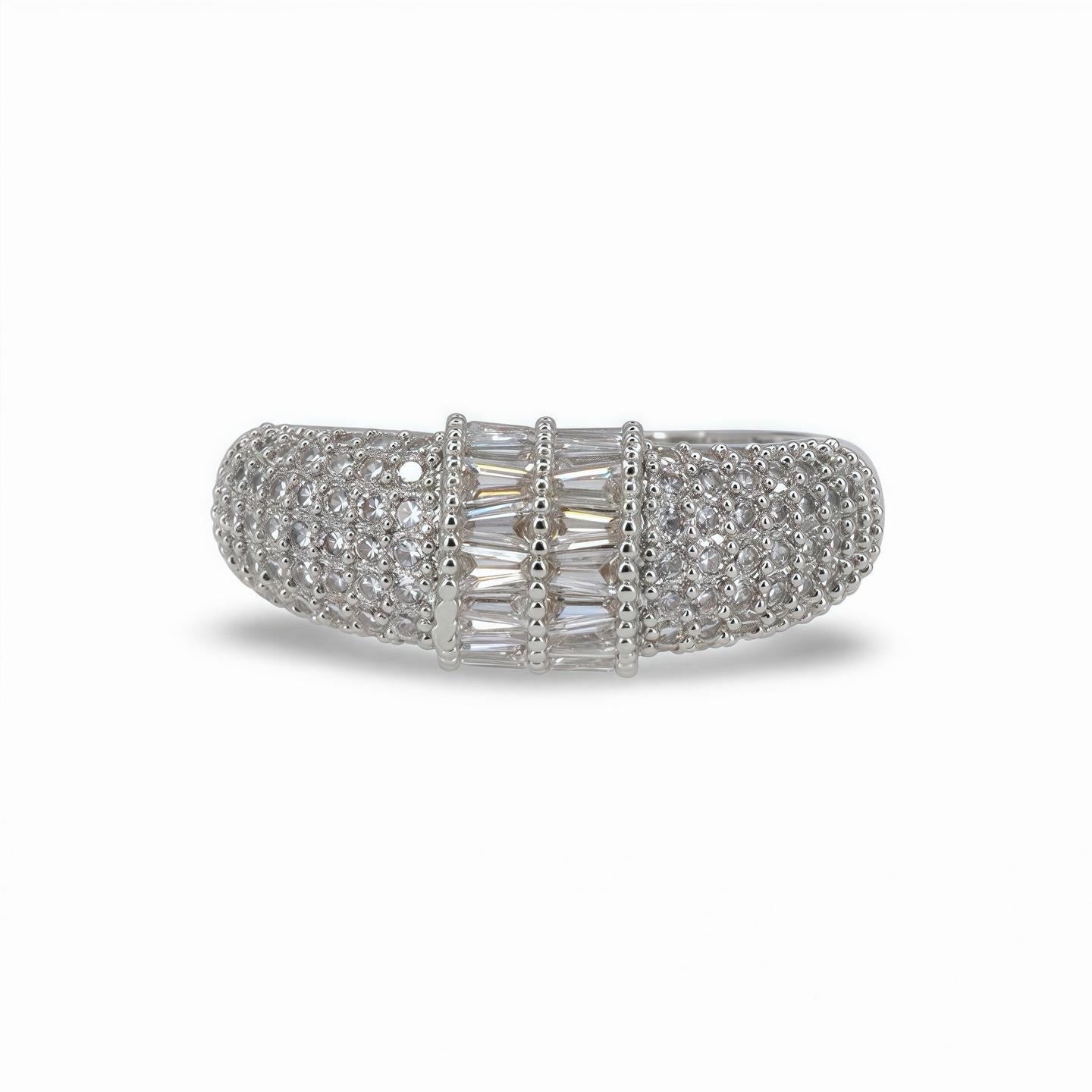 Silver Baguette & Pavé CZ Ring – Statement Adjustable Band