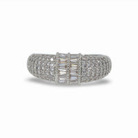 Silver Baguette & Pavé CZ Ring – Statement Adjustable Band