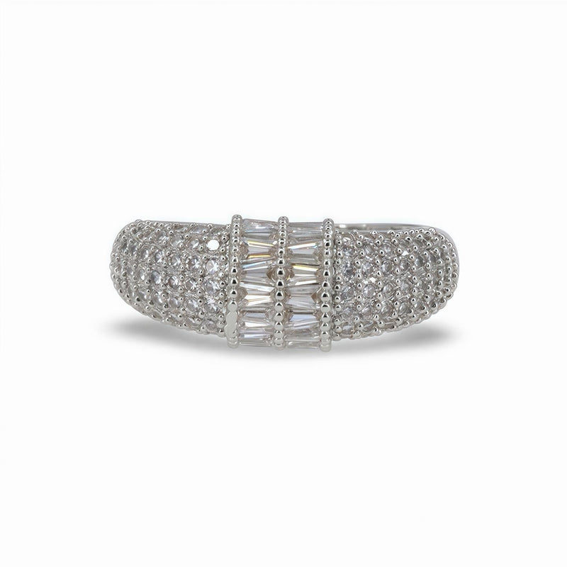 Silver Baguette & Pavé CZ Ring – Statement Adjustable Band