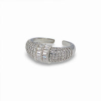 Silver Baguette & Pavé CZ Ring – Statement Adjustable Band