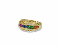 Tall Gold Ring with Square CZ Line – Adjustable Design