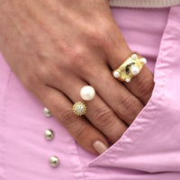 Wide Smooth Gold Ring with Mini Pearls – Adjustable Design