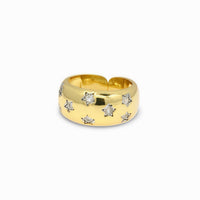 Smooth Chunky Gold Ring with CZ Stars – Adjustable Design