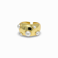 Wide Smooth Gold Ring with Mini Pearls – Adjustable Design