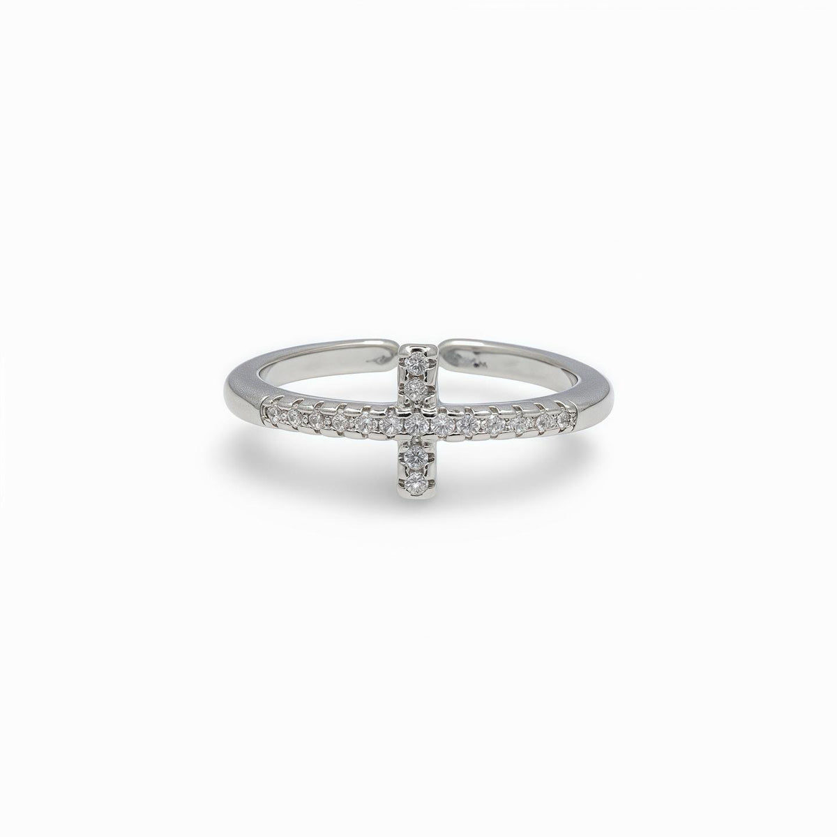 Thin cross ring with zirconia stone – delicate religious jewelry