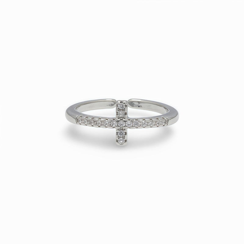 Thin cross ring with zirconia stone – delicate religious jewelry
