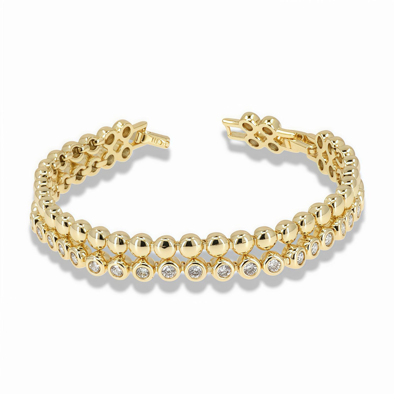 Gold Double Strand Cubic Zirconia Beaded Bracelet