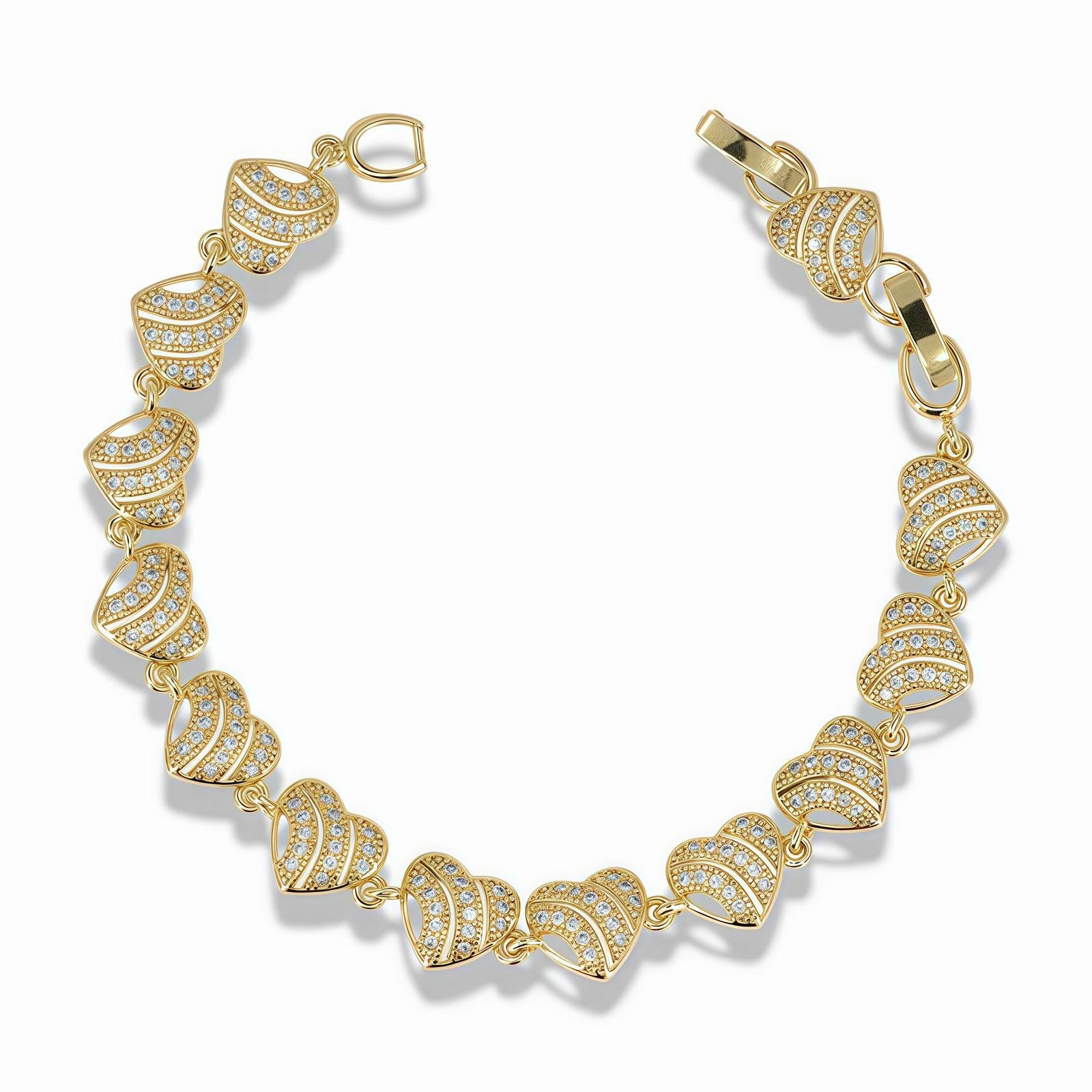 GOLD HEART LINK BRACELET WITH OPENWORK ZIRCONIA DESIGN
