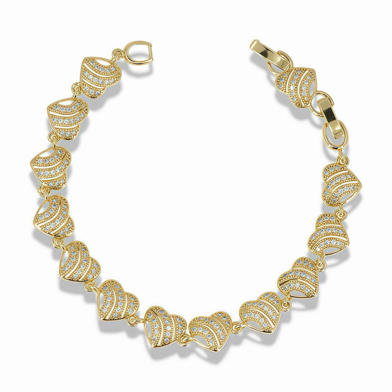 GOLD HEART LINK BRACELET WITH OPENWORK ZIRCONIA DESIGN