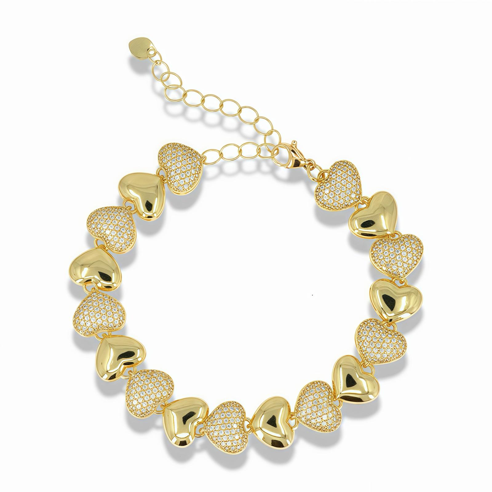 GOLD HEART LINK BRACELET WHIT MINI ZIRCONIA
