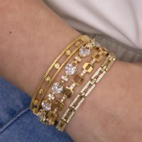 Geometric Pavé Square Bangle Bracelet – Gold & Silver Stainless Steel