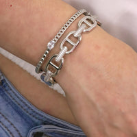 GG STYLE PAVE CZ HINGED BANGLE BRACELET- DOUBLE G DESIGN