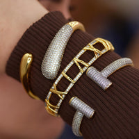 TWO-TONE ADJUSTABLE BANGLE BRACELET WITH ZIRCONIA