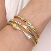OPEN CABLE BANGLE BRACELET WITH PAVE CZ SPIKE ENDS