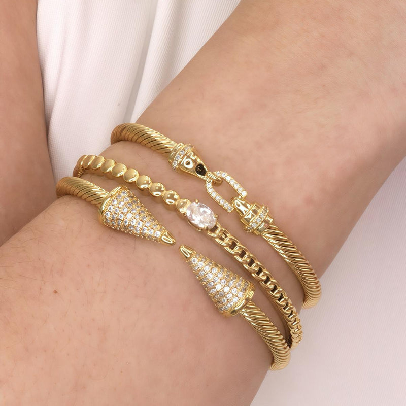 OPEN CABLE BANGLE BRACELET WITH PAVE CZ SPIKE ENDS