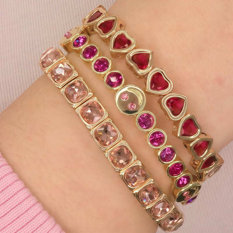 Elastic bracelet with crystal circles and happy face