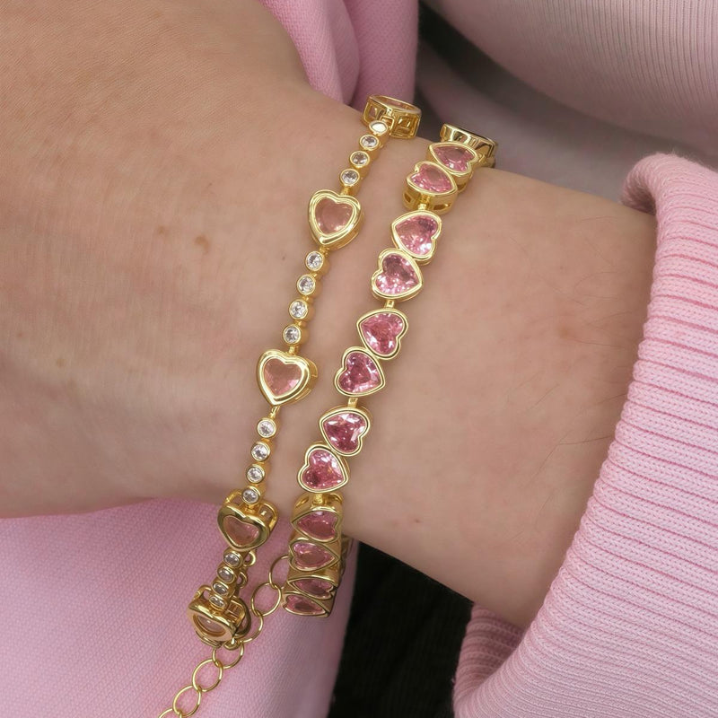 HEART & ZIRCONIA BEAD LINK BRACELET