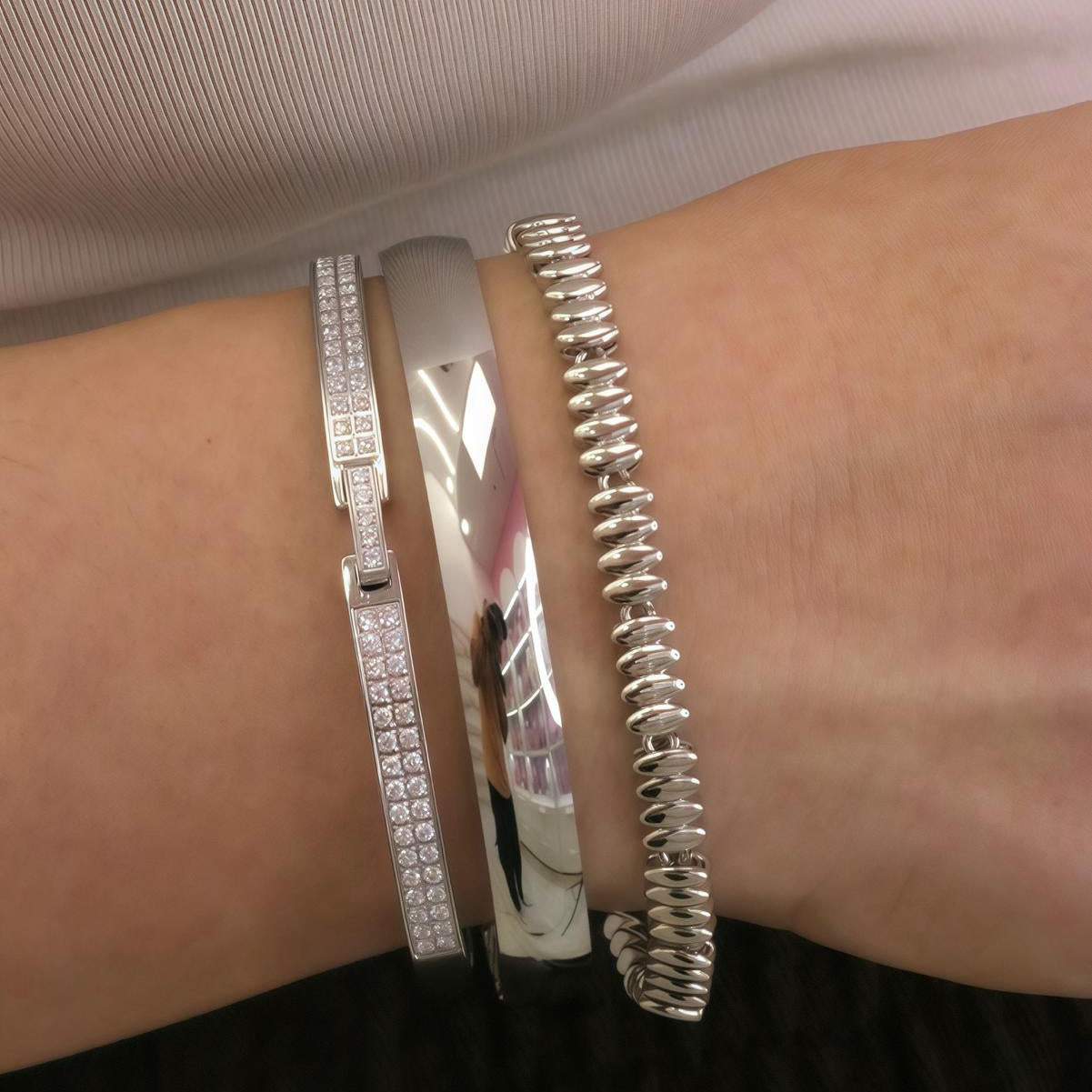 Classic Silver Bangle Bracelet – Stainless Steel Secondary image