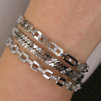 Geometric Pavé Square Bangle Bracelet – Gold & Silver Stainless Steel