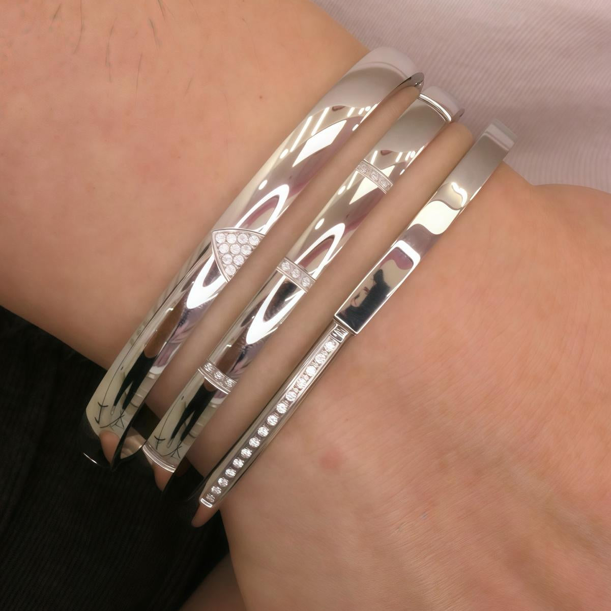 Silver Half Crystal Bangle Bracelet Secondary image