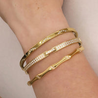 OPEN BANGLE BRACELET WITH ZIRCONIA TOP & FRONT CLASP CLOSURE - GOLD & SILVER
