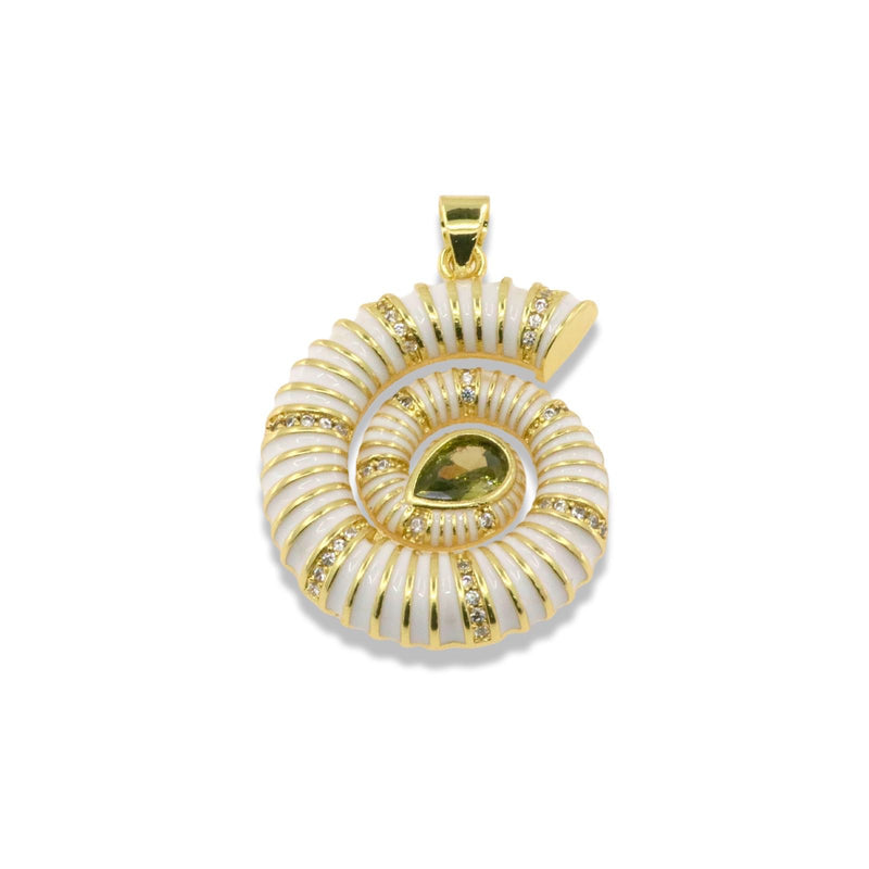 Gold Painted Conch Shell Pendant with Cubic Zirconia