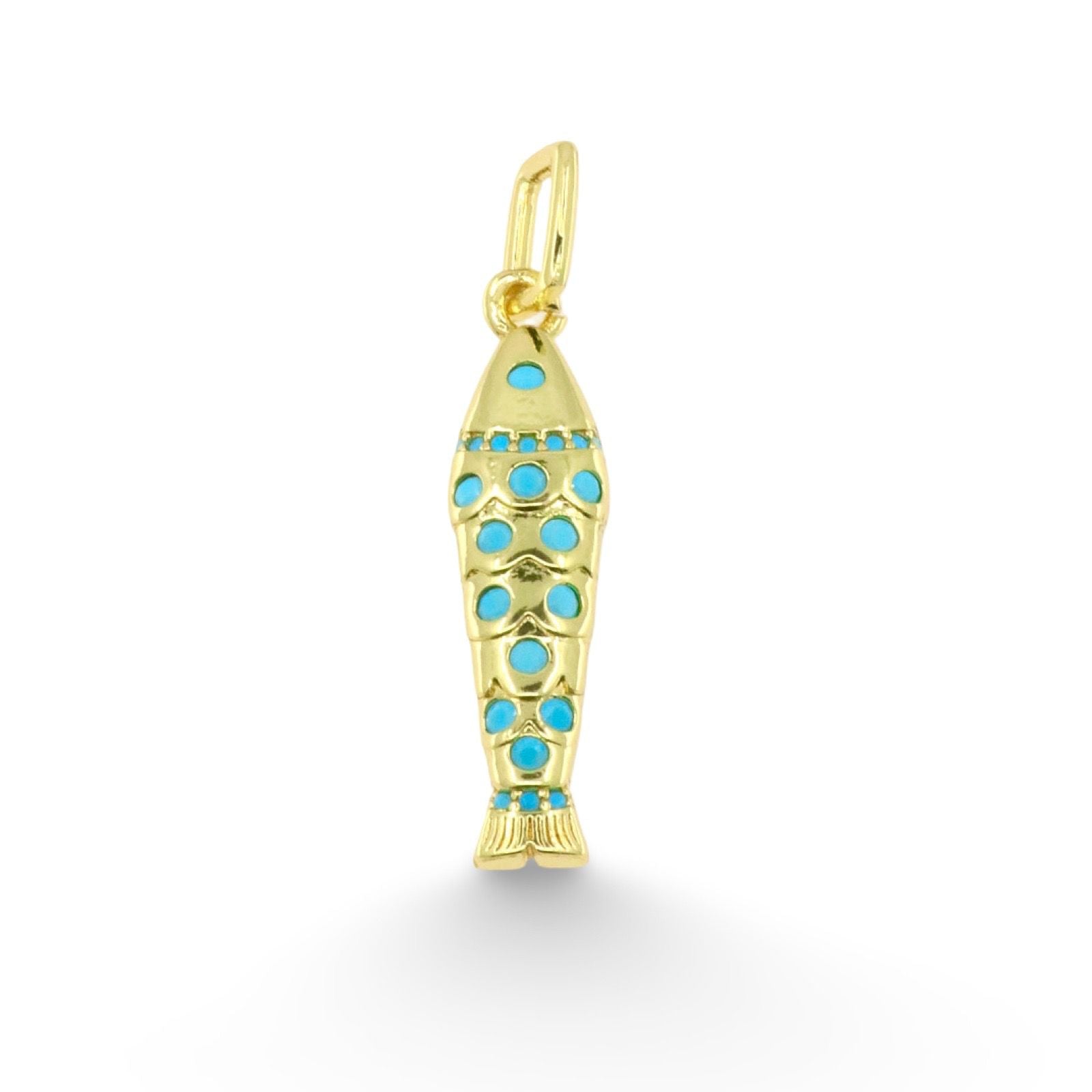 Mini Golden Fish Pendant with Turquoise Details