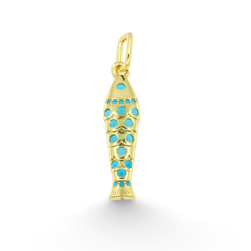 Mini Golden Fish Pendant with Turquoise Details