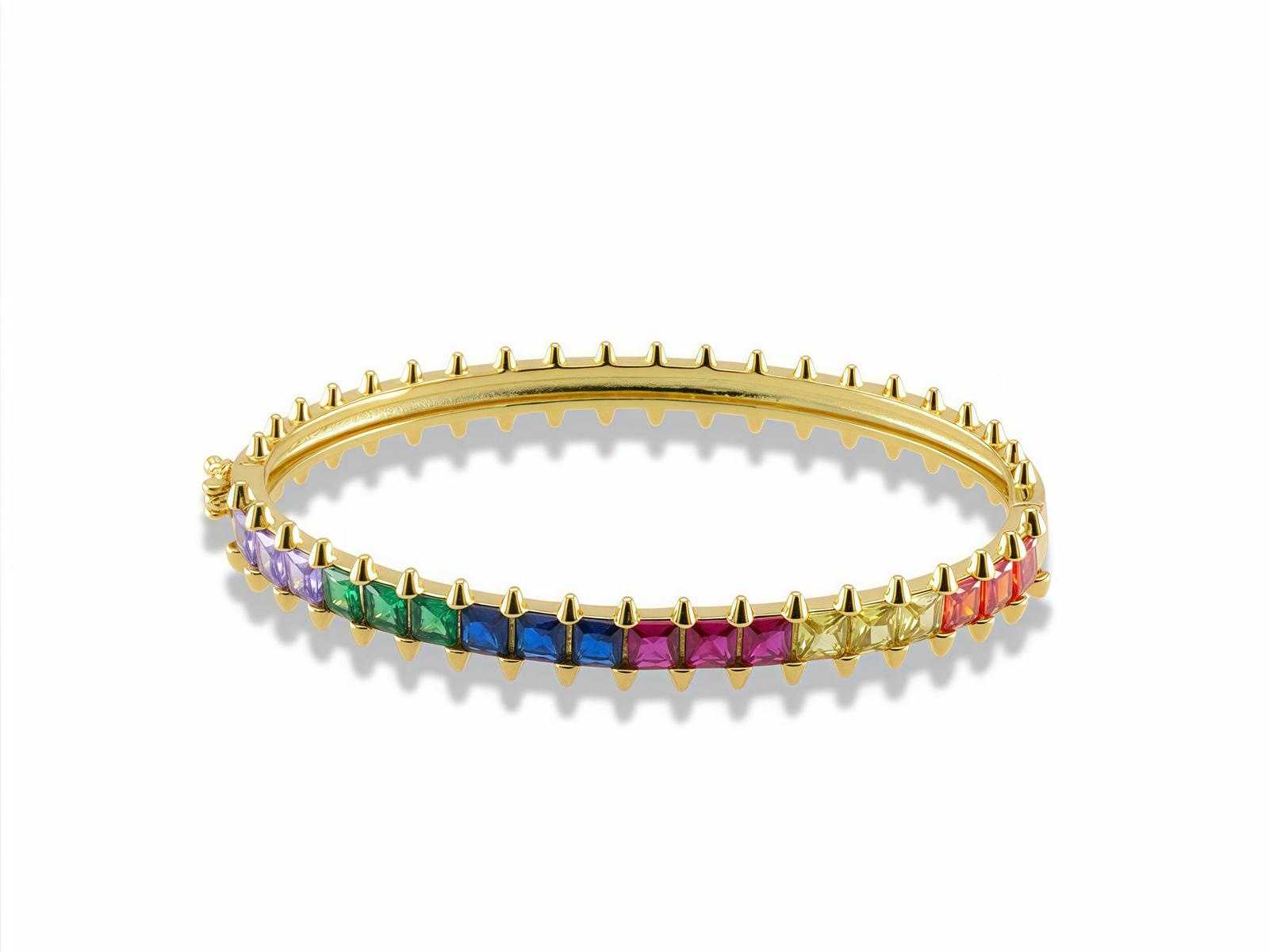 Spike Edge Bangle Bracelet with CZ Design