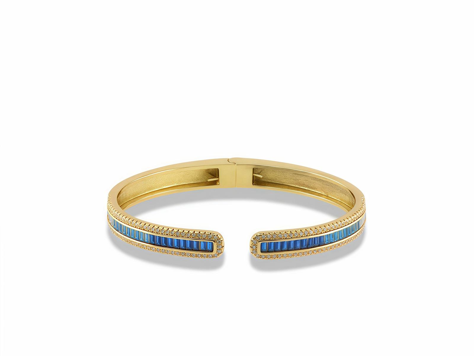 Ombré Baguette CZ Open Cuff Bangle Bracelet