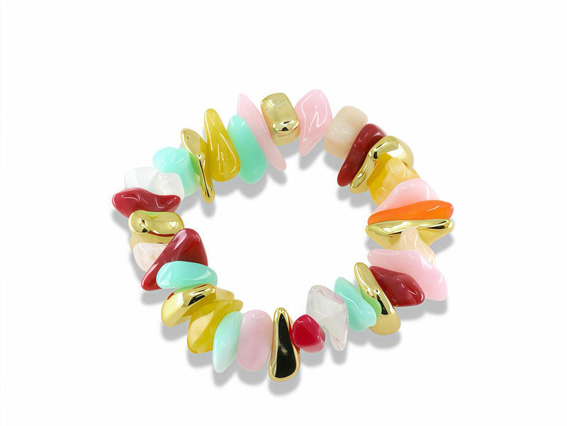 Abstract Resin Stretch Bracelet with Gold Accents